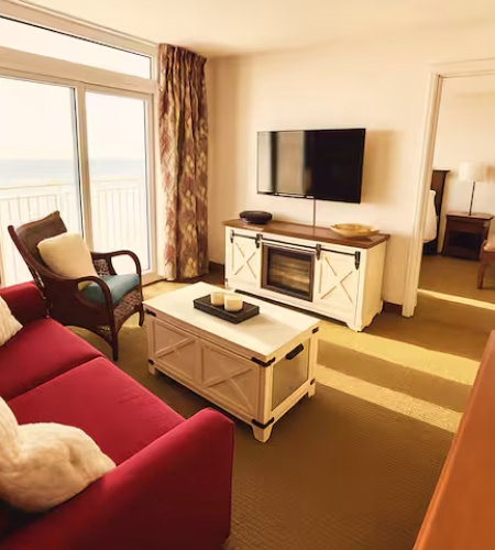 Cozy living room with ocean view.