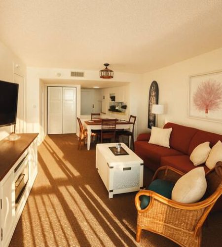 Cozy living room with warm sunlight.